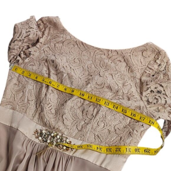 Eliza J. Lace, Embellished Waist, Chiffon, Flowy Maxi Dress, 3/4 Sleeve, Size 10 - Picture 5 of 9